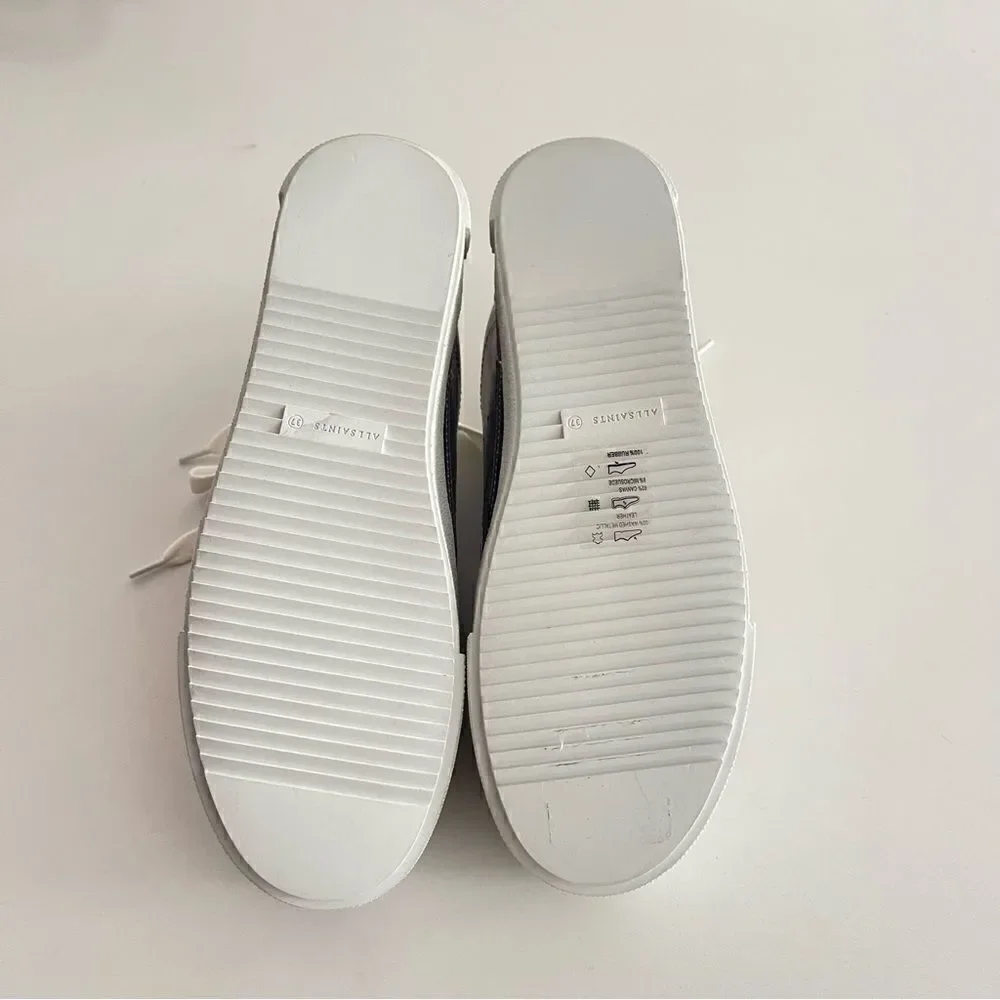 ALLSAINTS Womens Silver Metallic Quinn Round Toe Platform Leather Sneakers Shoes
